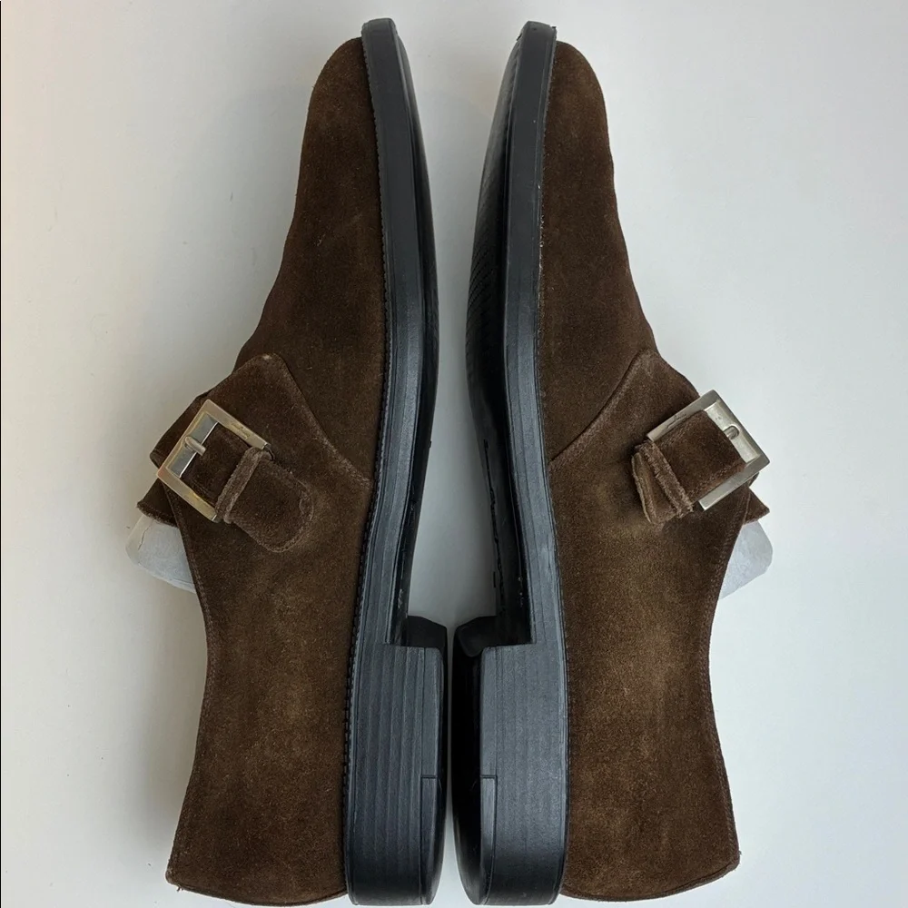 Salvatore Ferragamo Loafers 9.5 EU43.5 Suede Leather Monk Straps Shoes Italy